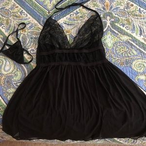 New Sexy Sheer Black Lace Babydoll Halter Slips